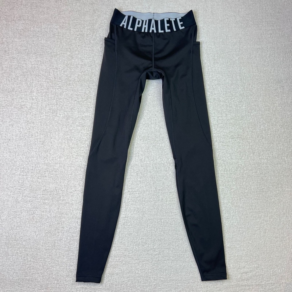 Alphalete Mens Black Compression Leggings Tights Logo Waistband Workout Gym M